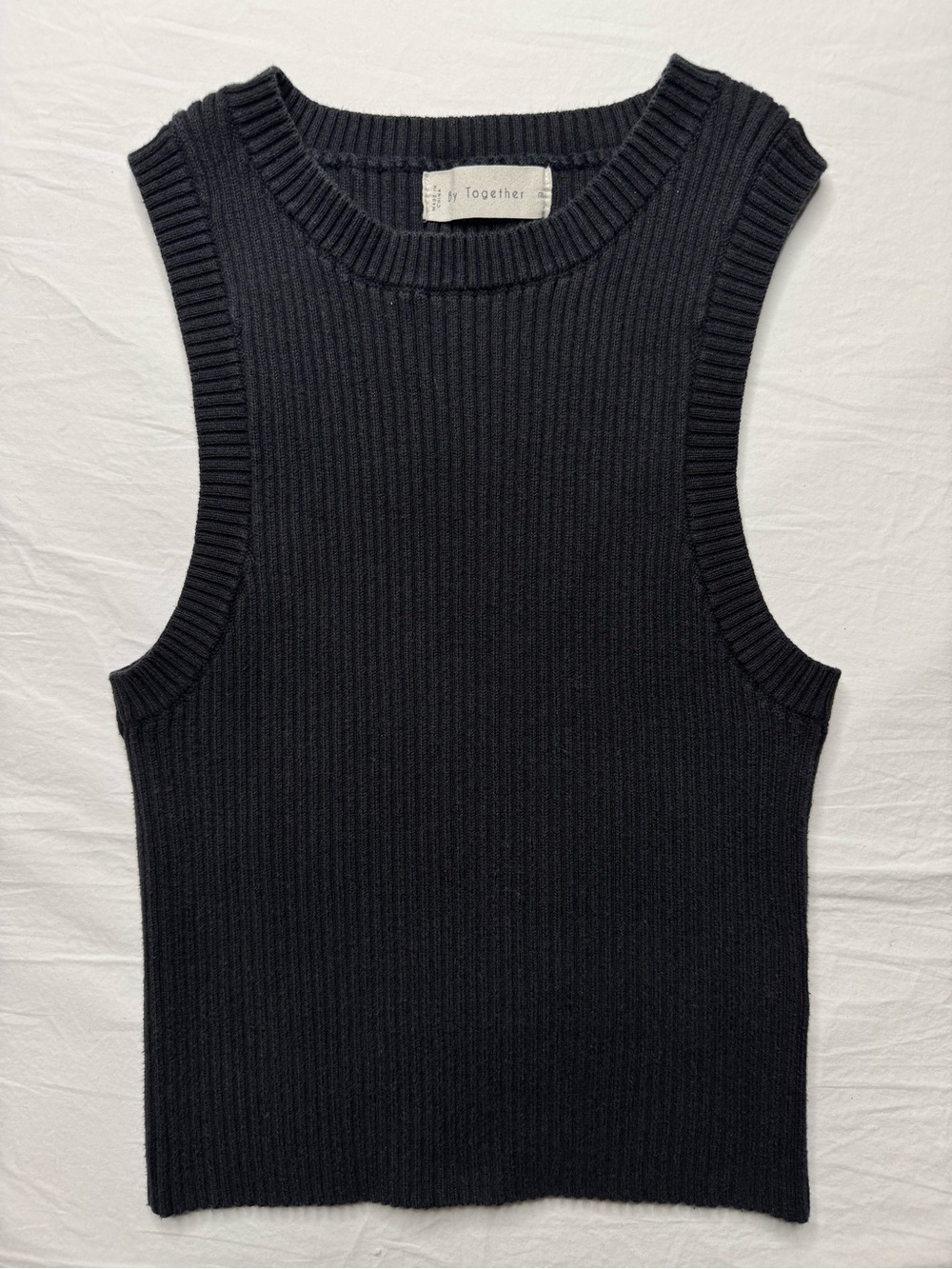 By Together - Ribbed Knit Sleeveless Tank Top in Slate Gray Cotton Blend